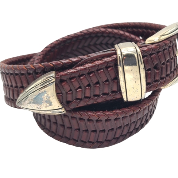 Bill Adler Studio Brown Genuine Leather Belt Woven Braid Silver Hardware Men 36 - Picture 10 of 14